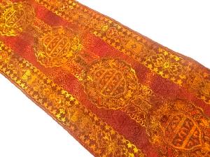 手織り紬縞に抽象華紋模様織出し名古屋帯